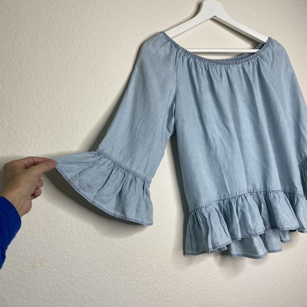 Sanctuary Chambray On or Off the Shoulder Chambray Ruffle Blouse Sz XS - Picture 4 of 7